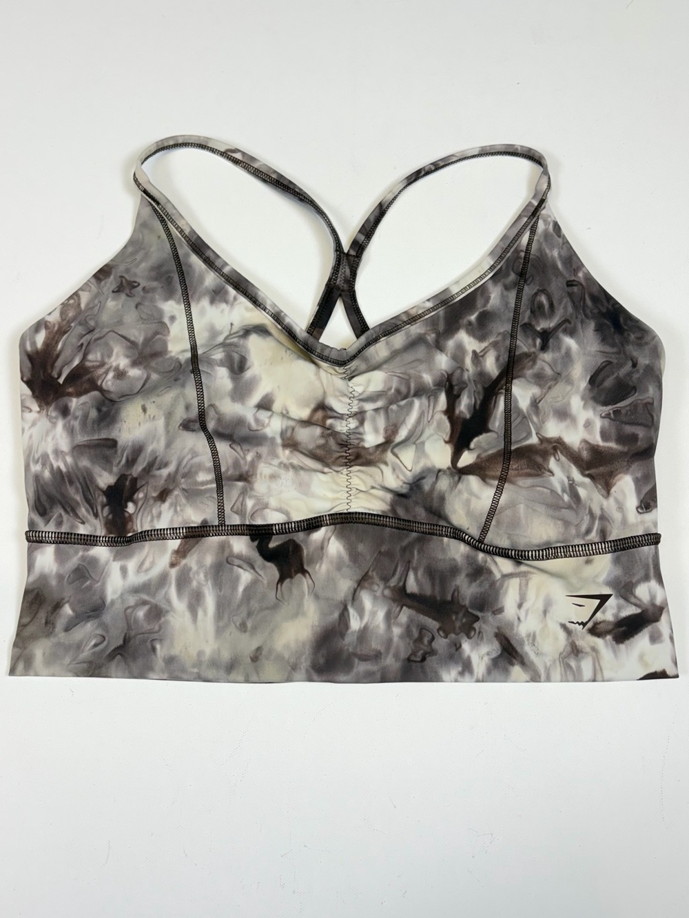 GYMSHARK ELEVATE LONGLINE SPORTS BRA TIE DYE BROWN GRAY WOMENS LARGE